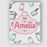 Personalised Name Kawaii Utensils Apron and Custom  Bespoke Interior Contemporary Canvas Wall Art Print Decor Picture Ready to Hang