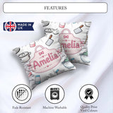 Custom Name Kawaii Utensils Apron and Cooking Tools Light Grey Square Filled Cushion Throw Pillow Sofa Bed Home Decor Zip Washable UK Made