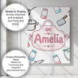 Personalised Name Kawaii Utensils Apron and Custom  Bespoke Interior Contemporary Canvas Wall Art Print Decor Picture Ready to Hang