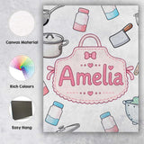 Personalised Name Kawaii Utensils Apron and Custom  Bespoke Interior Contemporary Canvas Wall Art Print Decor Picture Ready to Hang