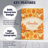 Personalised Name Cute Autumn Fox Cartoon Animal Pattern Stylish Custom  Interior Canvas Wall Art Print Decor Picture Ready to Hang
