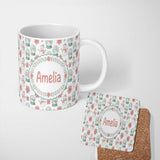 Personalized Custom Name Cute Snowman Snow Globe Poinsettia Flower Christmas Pattern White 11oz Ceramic Coffee Tea Mug White Large Handle