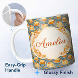 Personalized Custom Name Yellow Artistic Cake Seamless Pattern Painted Dessert Food Lovely 11oz Ceramic Coffee Tea Mug White Large Handle