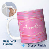 Personalized Custom Name Pink Abstract Stripe Pattern Minimal Modern Seamless Design Lovely 11oz Ceramic Coffee Tea Mug White Large Handle