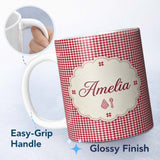 Personalized Custom Name Classic Navy Blue Gingham Check Seamless Pattern Cute Unique Gift 11oz Ceramic Coffee Tea Mug White Large Handle