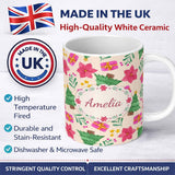Personalized Custom Name Watercolor Poinsettia Gift Christmas Tree Seamless Pattern Lovely 11oz Ceramic Coffee Tea Mug White Large Handle