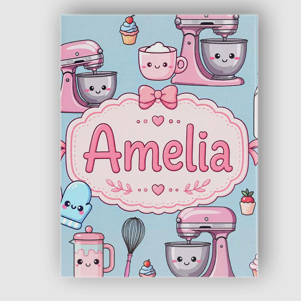 Personalised Name Kawaii Baking Tools Mixer Custom  Bespoke Interior Contemporary Canvas Wall Art Print Decor Picture Ready to Hang