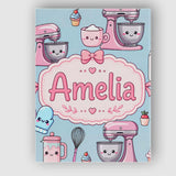 Personalised Name Kawaii Baking Tools Mixer Custom  Bespoke Interior Contemporary Canvas Wall Art Print Decor Picture Ready to Hang