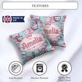 Custom Name Kawaii Tools Mixer Cake and Cupcake on Blue Seamless Square Filled Cushion Throw Pillow Sofa Bed Home Decor Zip Washable UK Made