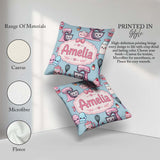 Custom Name Kawaii Tools Mixer Cake and Cupcake on Blue Seamless Square Filled Cushion Throw Pillow Sofa Bed Home Decor Zip Washable UK Made