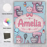 Personalised Name Kawaii Baking Tools Mixer Custom  Bespoke Interior Contemporary Canvas Wall Art Print Decor Picture Ready to Hang
