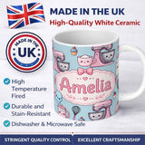 Personalized Custom Name Kawaii Baking Tools Mixer Cake and Cupcake on Blue Seamless Pattern 11oz Ceramic Coffee Tea Mug White Large Handle