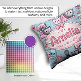 Custom Name Kawaii Tools Mixer Cake and Cupcake on Blue Seamless Square Filled Cushion Throw Pillow Sofa Bed Home Decor Zip Washable UK Made
