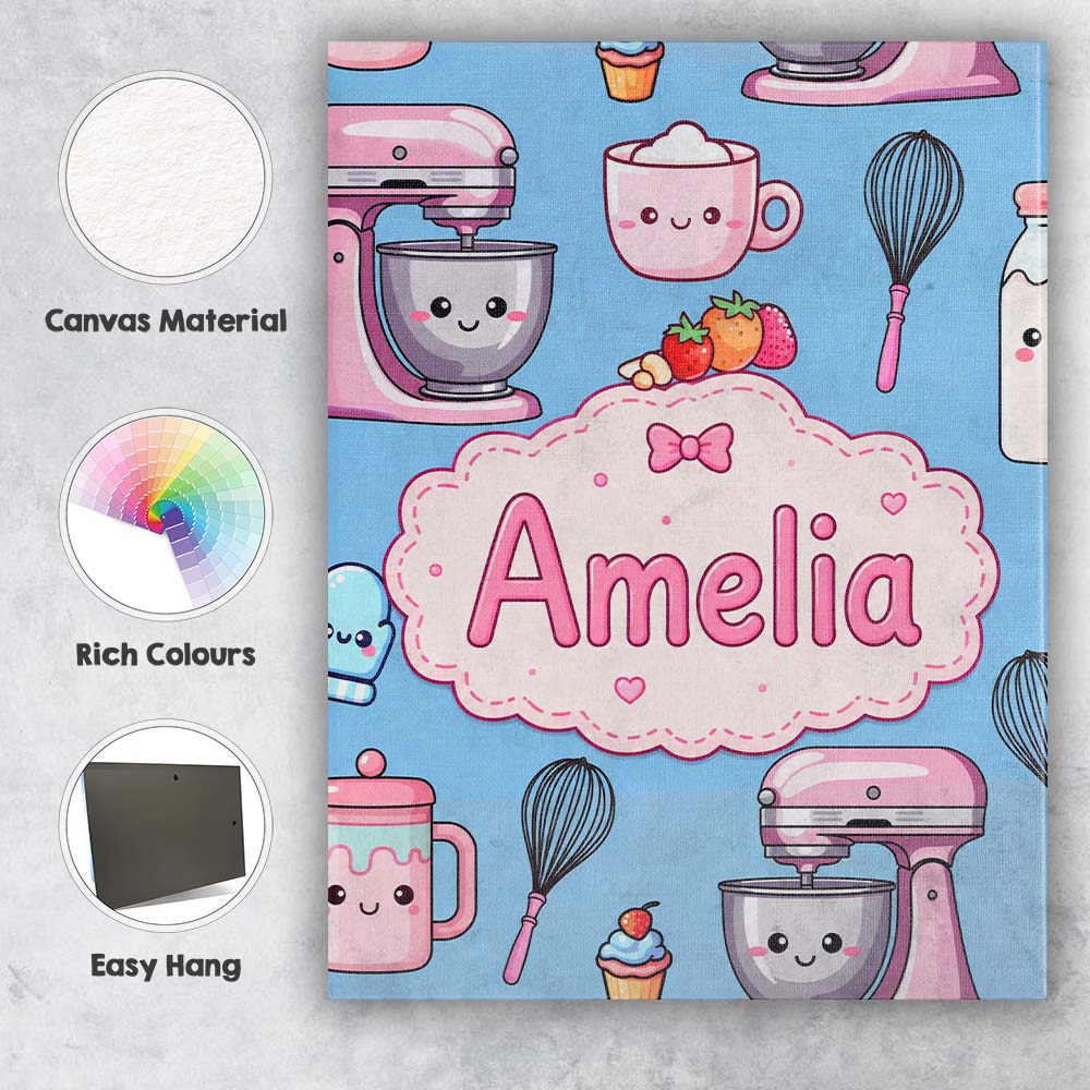 Personalised Name Kawaii Baking Mixer Cake Custom  Unique Gift Idea Elegant Feature Canvas Wall Art Print Decor Picture Ready to Hang