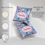 Custom Name Kawaii Mixer Cake and Cupcake Tools on Blue Seamless Square Filled Cushion Throw Pillow Sofa Bed Home Decor Zip Washable UK Made