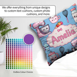Custom Name Kawaii Mixer Cake and Cupcake Tools on Blue Seamless Square Filled Cushion Throw Pillow Sofa Bed Home Decor Zip Washable UK Made