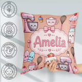 Custom Name Kawaii Baking Mixer Cake and Tools on Peach Seamless Square Filled Cushion Throw Pillow Sofa Bed Home Decor Zip Washable UK Made