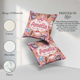 Custom Name Kawaii Baking Mixer Cake and Tools on Peach Seamless Square Filled Cushion Throw Pillow Sofa Bed Home Decor Zip Washable UK Made