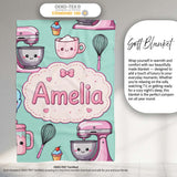 Kawaii Baking Mixer Cake and Cupcake Tools on Mint Seamless Pattern  Personalised Custom Name Super Soft Fleece Blanket Bed Sofa Throw