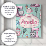 Personalised Name Kawaii Baking Mixer Cake Custom  Unique Gift Idea Elegant Feature Canvas Wall Art Print Decor Picture Ready to Hang