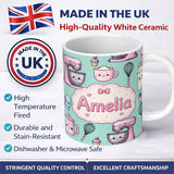 Personalized Custom Name Kawaii Baking Mixer Cake and Cupcake Tools on Mint Seamless Pattern 11oz Ceramic Coffee Tea Mug White Large Handle