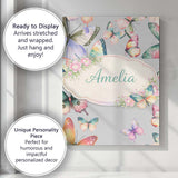 Personalised Name Pastel Watercolor Butterflies Soft Grey Background Custom  Home Canvas Wall Art Print Decor Picture Ready to Hang