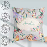 Custom Name Watercolor Butterflies Soft Grey Background Seamless Square Filled Cushion Throw Pillow Sofa Bed Home Decor Zip Washable UK Made
