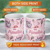 Personalized Custom Name Kawaii Baking Mixer Cake and Cupcake Tools on Soft Pink Seamless 11oz Ceramic Coffee Tea Mug White Large Handle
