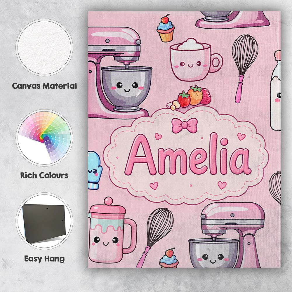 Personalised Name Kawaii Baking Mixer Cake Custom  Unique Gift Idea Elegant Feature Canvas Wall Art Print Decor Picture Ready to Hang