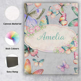 Personalised Name Pastel Watercolor Butterflies Soft Grey Background Custom  Home Canvas Wall Art Print Decor Picture Ready to Hang
