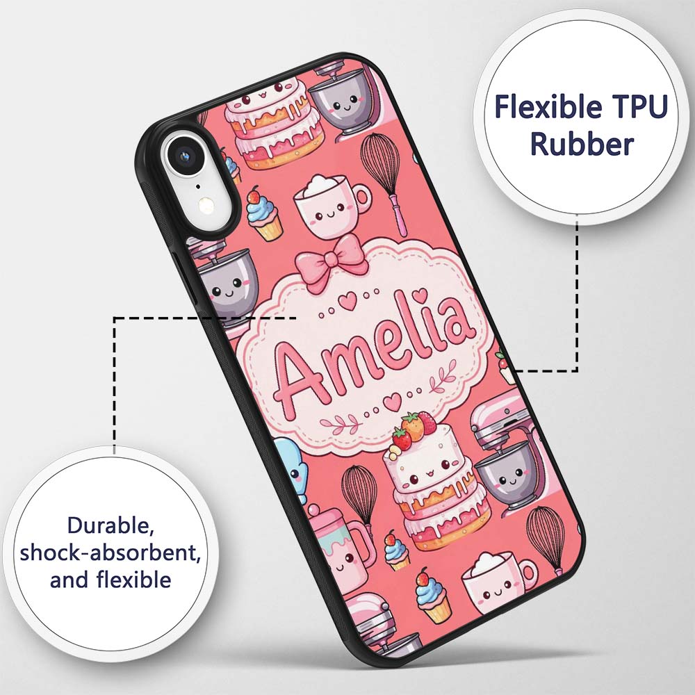 Kawaii Baking Mixer Cake and Cupcake Tools on Custom Name Protective Phone Case Mobile Cover Durable Everyday Smartphone Shock Resistant