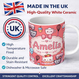 Personalized Custom Name Kawaii Baking Mixer Cake and Cupcake Tools on Coral Seamless 11oz Ceramic Coffee Tea Mug White Large Handle