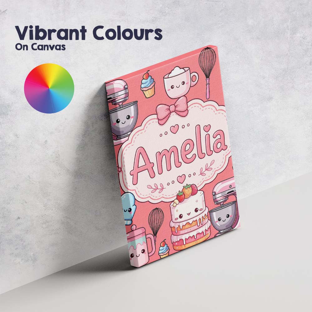 Personalised Name Kawaii Baking Mixer Cake Custom  Unique Gift Idea Elegant Feature Canvas Wall Art Print Decor Picture Ready to Hang