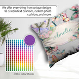 Custom Name Watercolor Butterflies Soft Grey Background Seamless Square Filled Cushion Throw Pillow Sofa Bed Home Decor Zip Washable UK Made