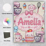 Personalised Name Kawaii Baking Mixer Cake Custom  Unique Gift Idea Elegant Feature Canvas Wall Art Print Decor Picture Ready to Hang