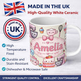 Personalized Custom Name Kawaii Baking Mixer Cake and Cupcake Tools on Neutral Seamless 11oz Ceramic Coffee Tea Mug White Large Handle
