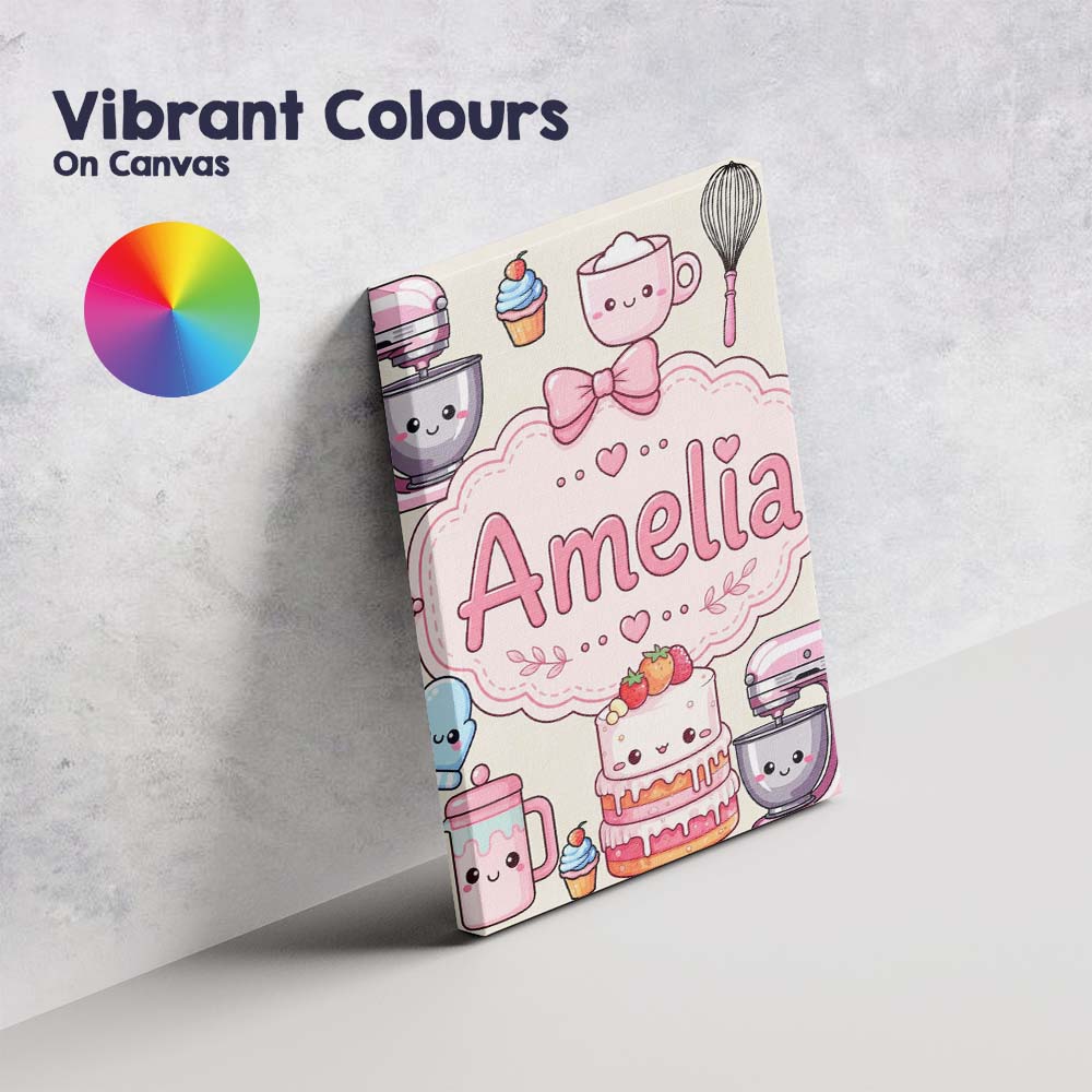 Personalised Name Kawaii Baking Mixer Cake Custom  Unique Gift Idea Elegant Feature Canvas Wall Art Print Decor Picture Ready to Hang