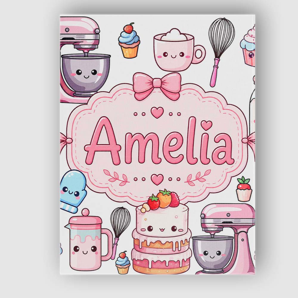 Personalised Name Kawaii Baking Mixer Cake Custom  Unique Gift Idea Elegant Feature Canvas Wall Art Print Decor Picture Ready to Hang
