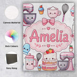 Personalised Name Kawaii Baking Mixer Cake Custom  Unique Gift Idea Elegant Feature Canvas Wall Art Print Decor Picture Ready to Hang