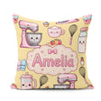 Custom Name Kawaii Baking Mixer Cake and Cupcake Tools on Yellow Square Filled Cushion Throw Pillow Sofa Bed Home Decor Zip Washable UK Made