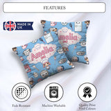 Custom Name Chef Girl Cooking Utensils on Blue Seamless Pattern Square Filled Cushion Throw Pillow Sofa Bed Home Decor Zip Washable UK Made