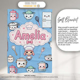 Kawaii  Chef Girl Cooking Utensils on Blue Seamless Pattern  Personalised Custom Name Super Soft Fleece Blanket Bed Sofa Throw