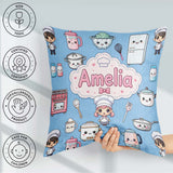 Custom Name Chef Girl Cooking Utensils on Blue Seamless Pattern Square Filled Cushion Throw Pillow Sofa Bed Home Decor Zip Washable UK Made