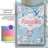 Kawaii  Chef Girl Cooking Utensils on Blue Seamless Pattern  Personalised Custom Name Super Soft Fleece Blanket Bed Sofa Throw