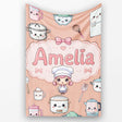 Kawaii  Chef Girl Cooking Utensils on Peach Seamless Pattern  Personalised Custom Name Super Soft Fleece Blanket Bed Sofa Throw