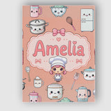 Personalised Name Kawaii Chef Girl Cooking Custom  Unique Gift Idea Elegant Feature Canvas Wall Art Print Decor Picture Ready to Hang