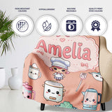 Kawaii  Chef Girl Cooking Utensils on Peach Seamless Pattern  Personalised Custom Name Super Soft Fleece Blanket Bed Sofa Throw