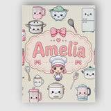 Personalised Name Kawaii Chef Girl Cooking Custom  Unique Gift Idea Elegant Feature Canvas Wall Art Print Decor Picture Ready to Hang