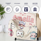Kawaii  Chef Girl Cooking Utensils on Cream Seamless Pattern  Personalised Custom Name Super Soft Fleece Blanket Bed Sofa Throw