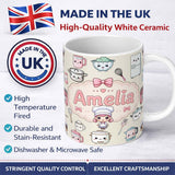 Personalized Custom Name Kawaii Kitchen Chef Girl Cooking Utensils on Cream Seamless Pattern 11oz Ceramic Coffee Tea Mug White Large Handle